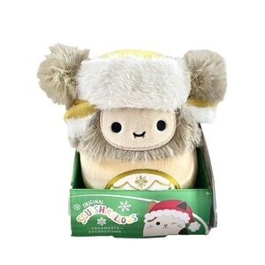 Squishmallows Holiday Ornament Dray, 4” Plush Cream Yeti with Hat, BNWT